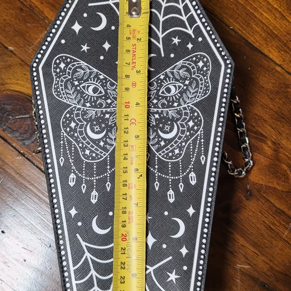 Claire's Black Coffin Crossbody Bag Skull Moth - Picture 2 of 4